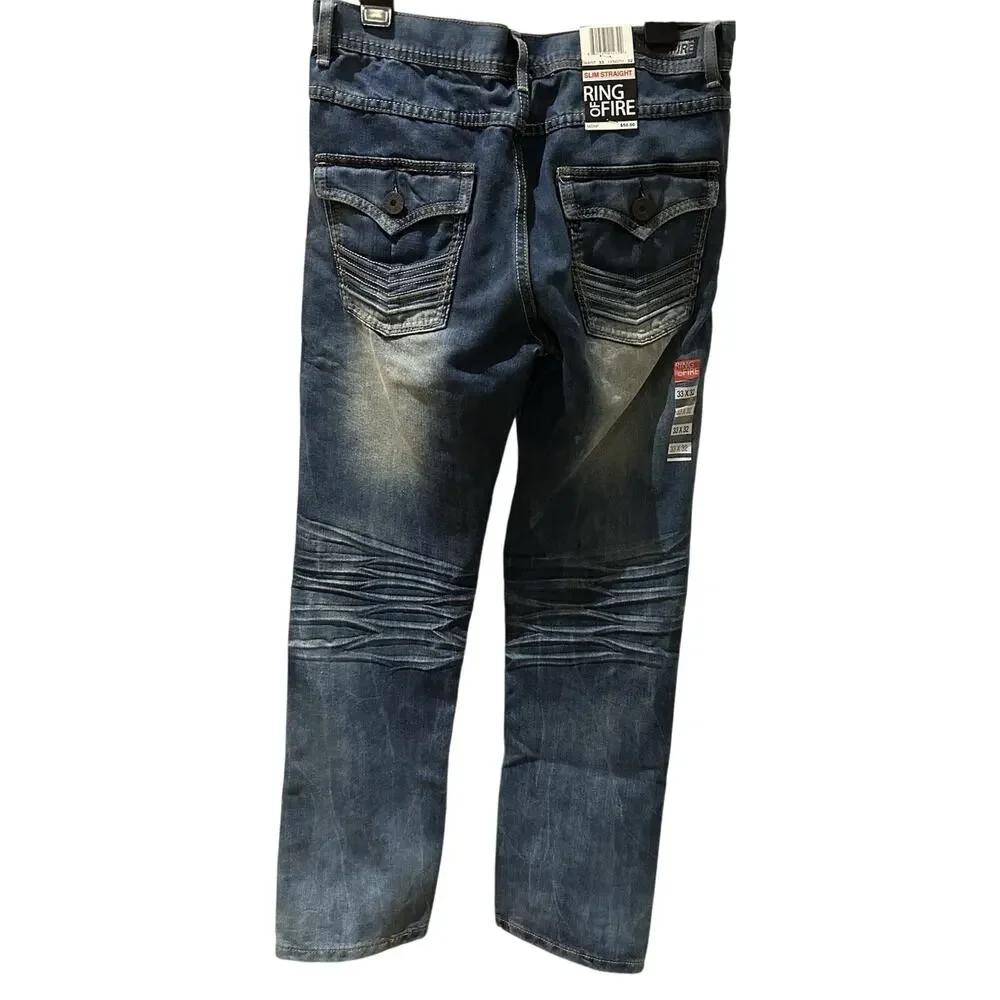 NWT Ring of Fire Slim Straight Denim Jeans 33 x 32
